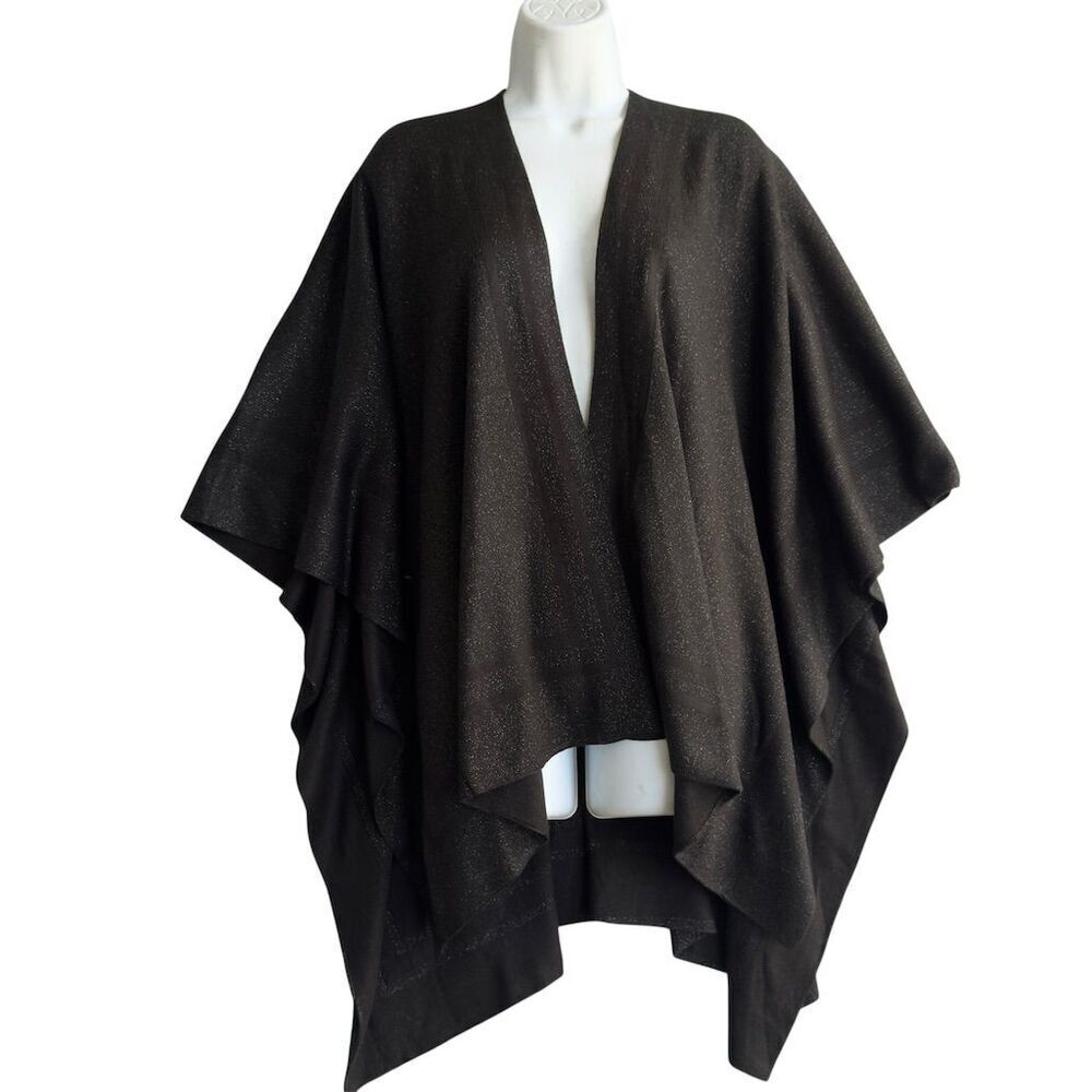 Lauren Ralph Lauren Sparkly Reversible Knit Poncho Women's One Size Black Cozy